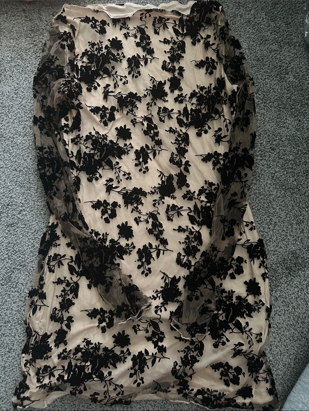 SHEIN Black Floral Velvet Burnout Mini Skirt on Nude Mesh